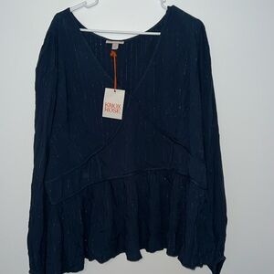 Dark blue/green with slight shimmer long sleeved blouse